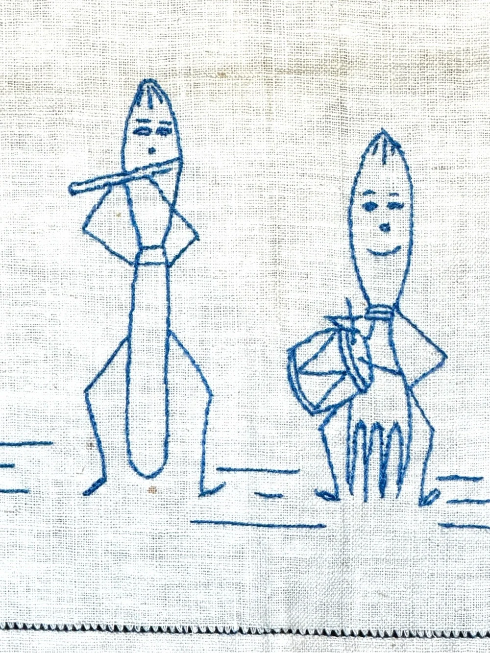 Vintage Embroidered Linen Tea Towel – Musical Silverware Folk Art